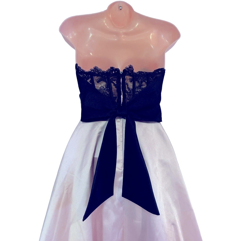 Teeze Me Corset Back Ball Gown Strapless Formal Maxi Peach Black Tie Prom Dress - Picture 12 of 16